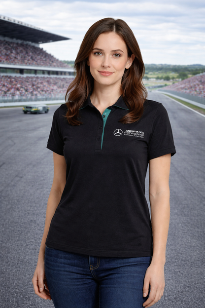 F1 Koszulka polo damska Mercedes-Benz AMG Petronas F1 MAPF1 bawełniana z logo zespołu i kolorowymi akcentami