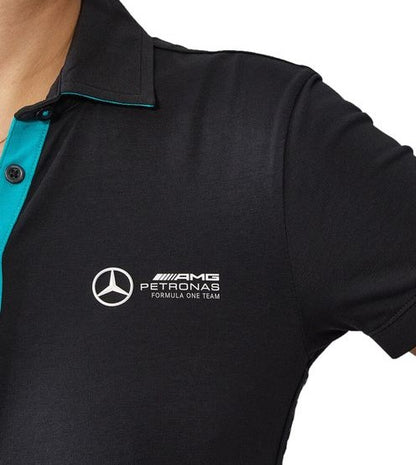 F1 Koszulka polo damska Mercedes-Benz AMG Petronas F1 MAPF1 bawełniana z logo zespołu i kolorowymi akcentami